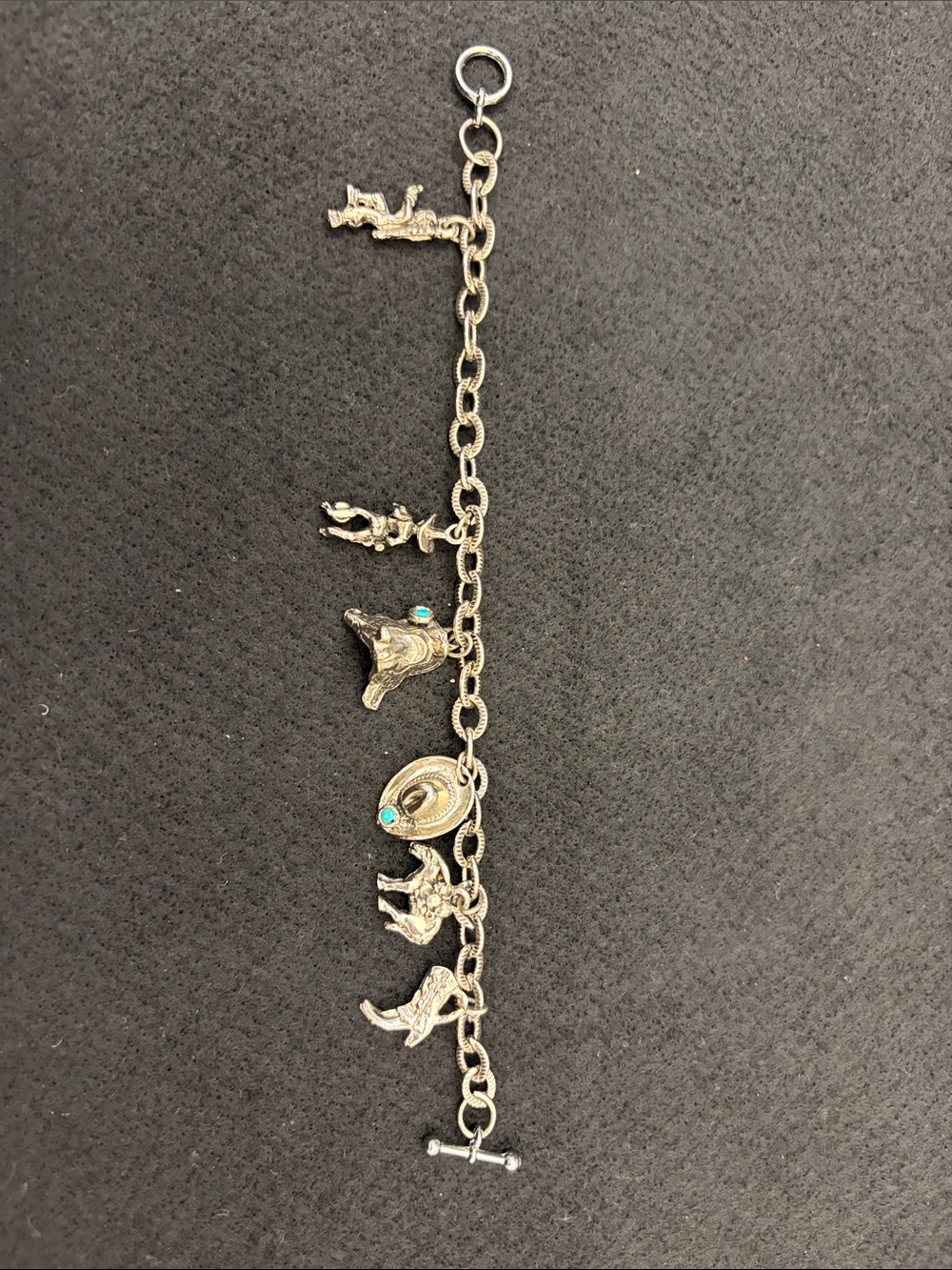 Silver-Tone Western Charm Bracelet with Turquoise Accents - Picture 2 of 10